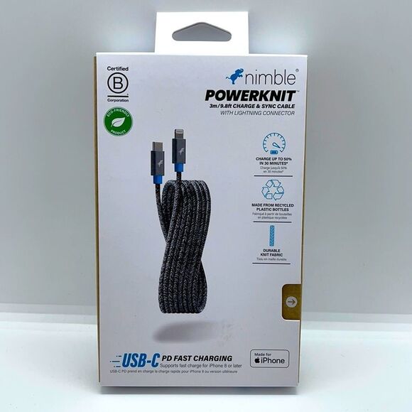NWT Nimble Powerknit USB-C Fast Charge Cable 9.8ft - Picture 4 of 6